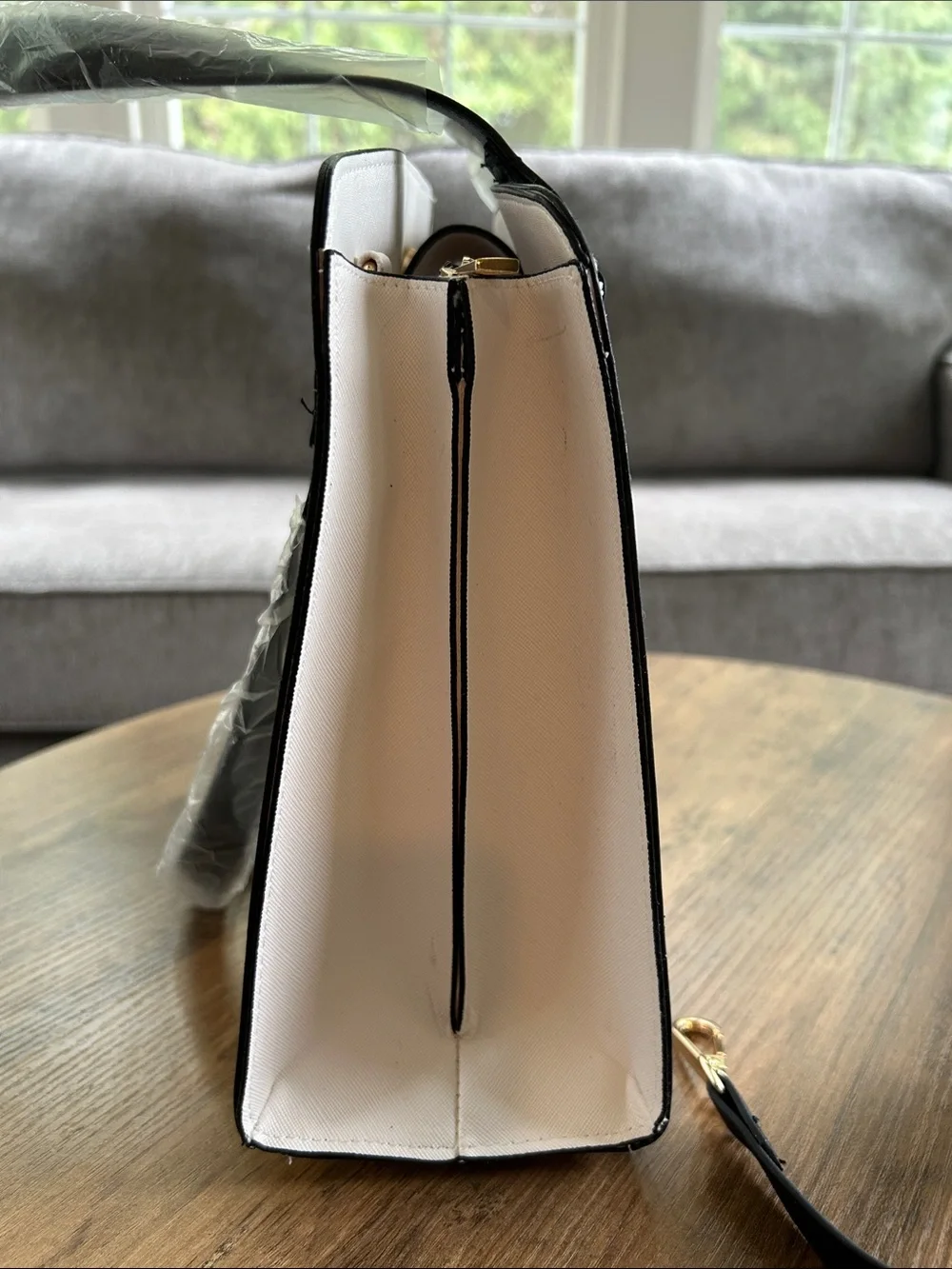 Loulu Cream Satchel with Black Straps and Gold Accents-NWOT